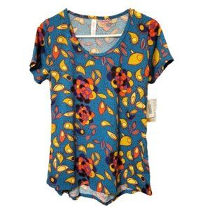 LuLaRoe Teal, Gold, Purple, Orange Floral Pattern Classic T Shirt Size S NWT